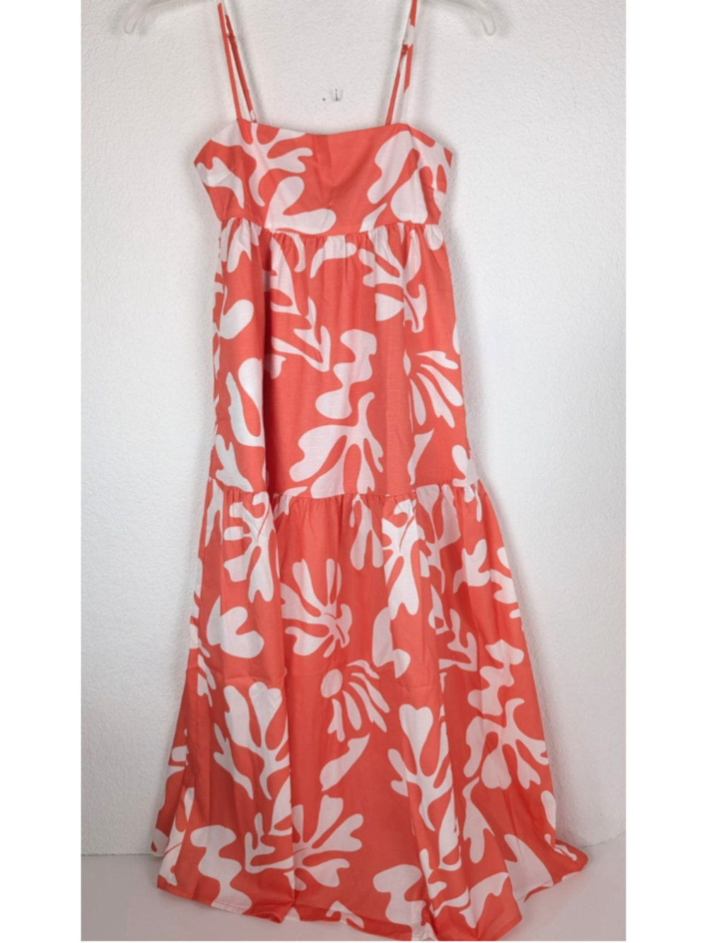 RNWY Tropical Floral Tiered Maxi Dress Sz Xs Coral Orange Lilo Tropical Beachy